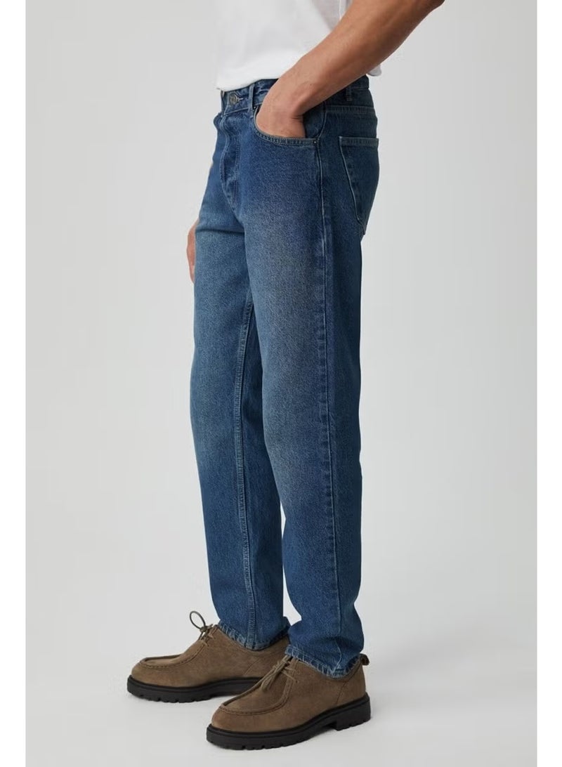 GRIMELANGE Men's Regular Fit Relaxed Cut Thick Textured Wash Effect Magic Denim Medium Blue Jeans - Image 3
